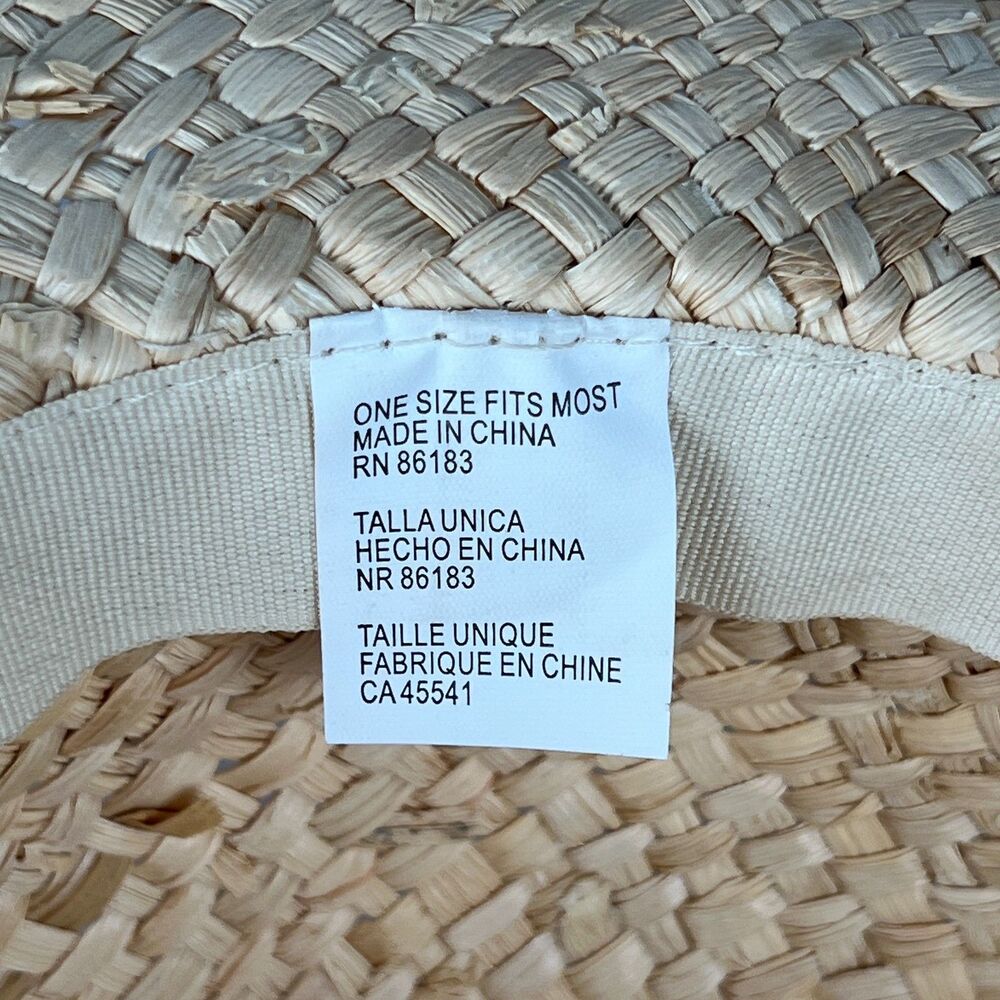 Natural Raffia Straw Sun Hat Wide Brim Bow Accent Beach Womens Cap Garden Sz 7 - Picture 7 of 11